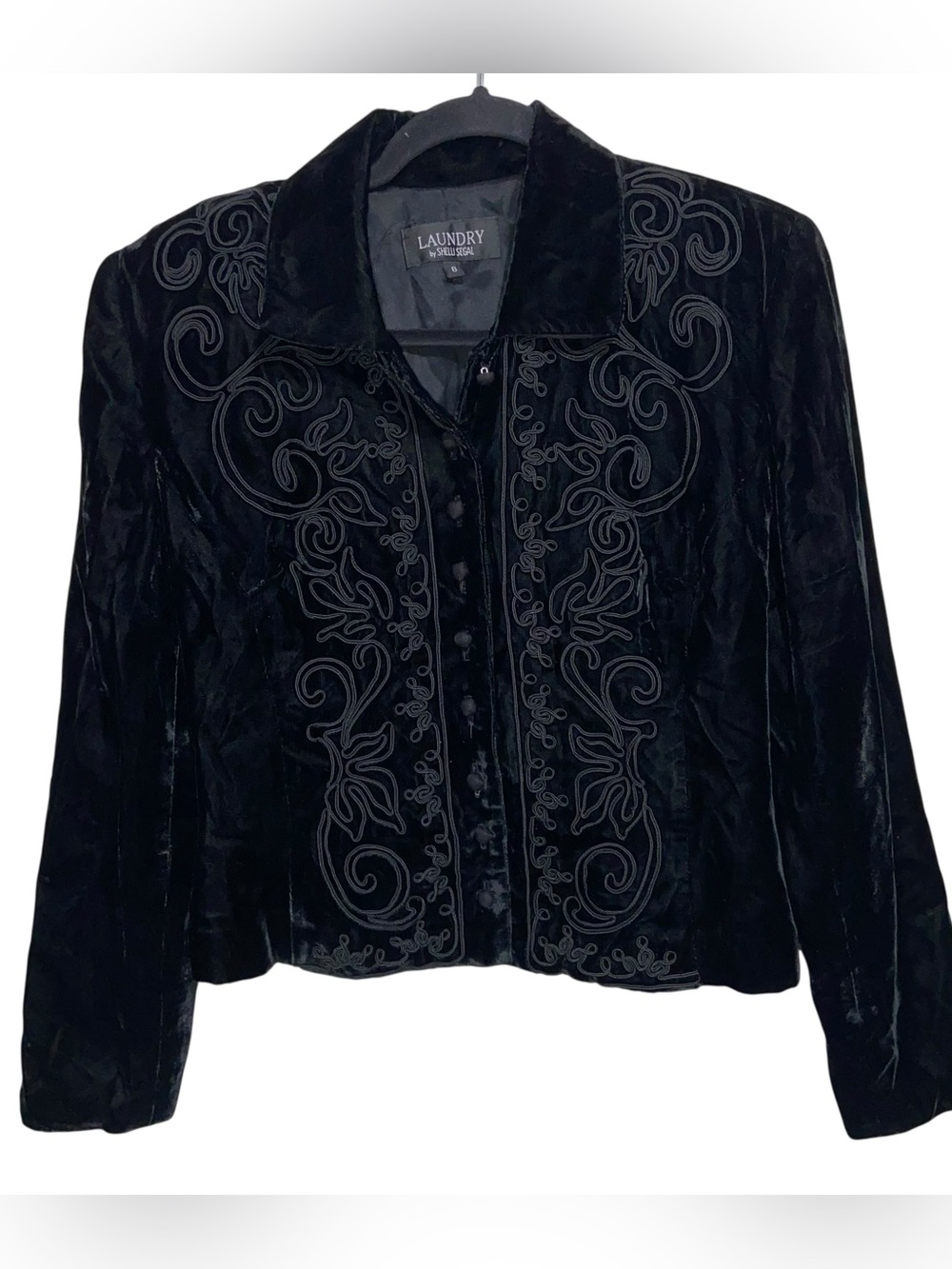Laundry by Shelli Segal Jacket Womens Sz 6 Crushed Velvet Embroidered Whimsigoth